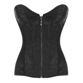 Women Wedding Corset Dress Lace Boned Corset Lace-Up Overbust Bustier Lingerie, Black