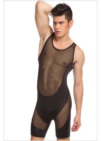 Men's mesh bodysuit (Option: Black-L)