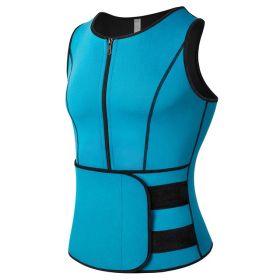 Men Sweat Vest Sauna Suit Waist Trainer Vest For Weight Loss (Option: Blue-S)