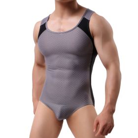 Men's Body Sculpting Nylon Sports Vest One Piece Underwear Bodysuit (Option: Grey-S)