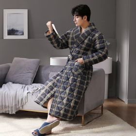 Pure Cotton Long Sleeved Autumn And Winter Thin Quilted Bathrobe Bathrobe (Option: Style8392-L)