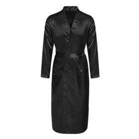 Men's Satin Rayon Robe Gown Solid Color Kimono (Option: Black-S)