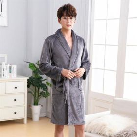 Winter Flannel Lovers Robe Gown Elegant Solid Casual Sleepwe (Option: Men5-3XL)