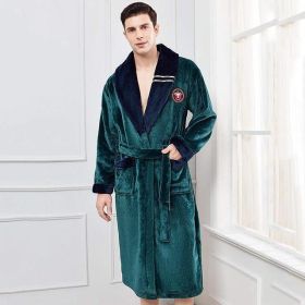 Winter Flannel Lovers Robe Gown Elegant Solid Casual Sleepwe (Option: Men Green B6-3XL)
