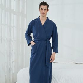 Couple Robes Sleepwear Women Men Loungewear Bathrobe (Option: Navy Blue Waffle-M)