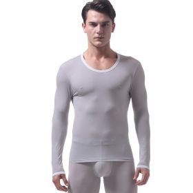 Men's Thermal Underwear Thin Autumn Coat (Option: White-M)