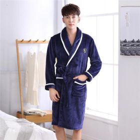 Winter Flannel Lovers Robe Gown Elegant Solid Casual Sleepwe (Option: Men2-M)