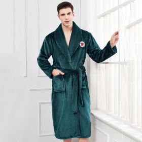 Winter Flannel Lovers Robe Gown Elegant Solid Casual Sleepwe (Option: Men Green B3-M)